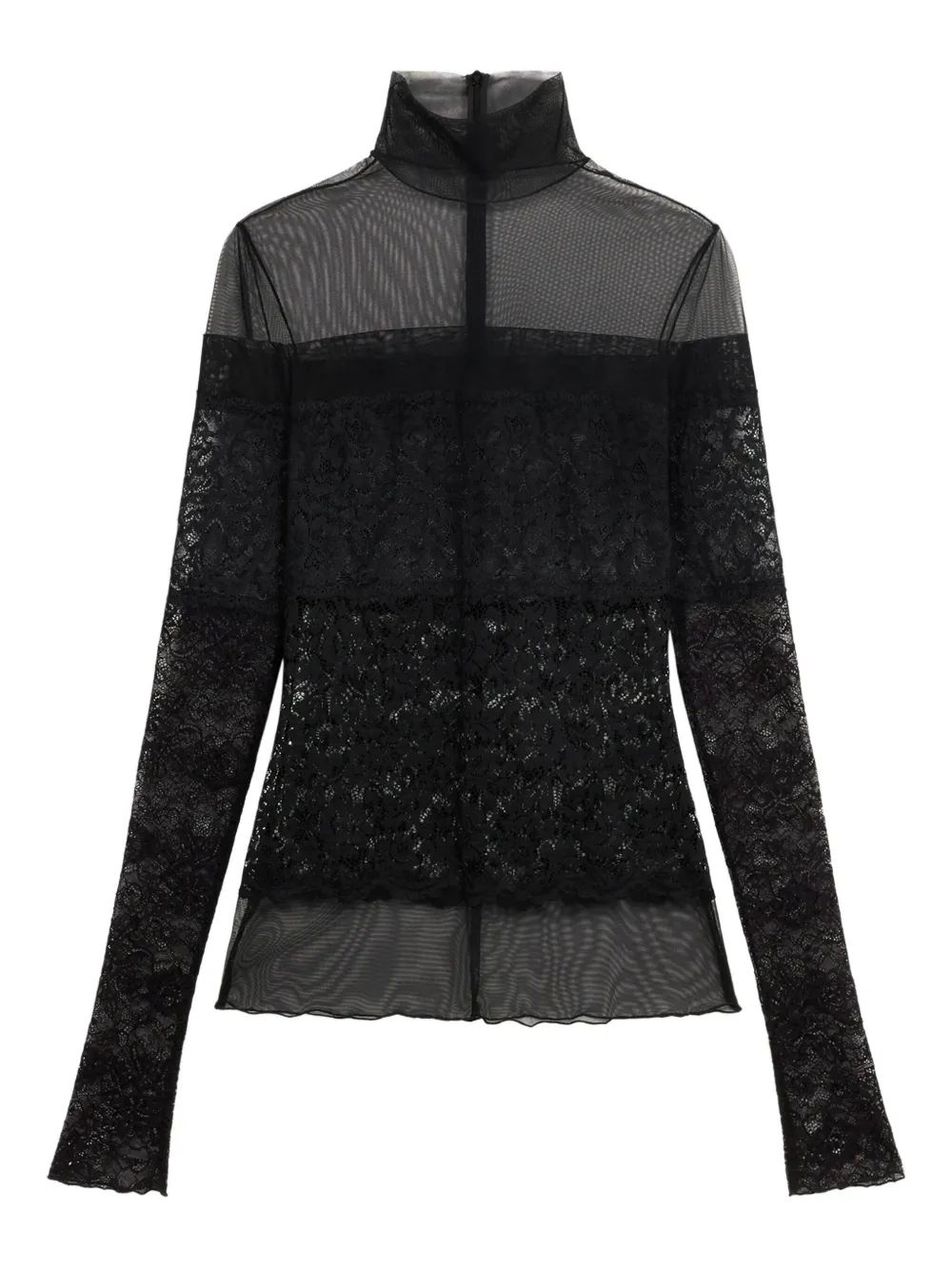 Blumarine Top met doorzichtig kant en col Zwart