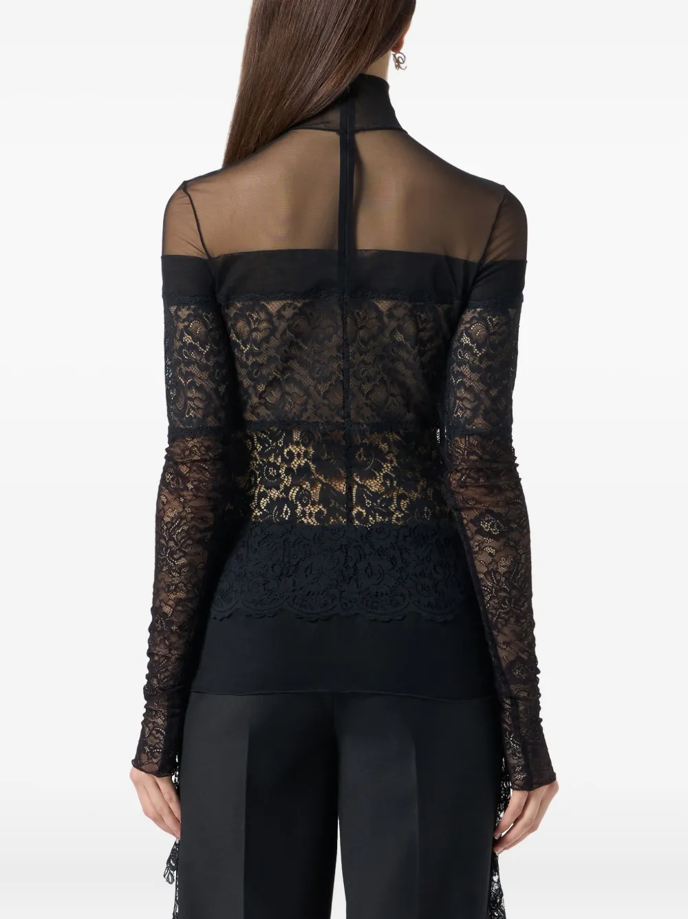 Blumarine Top met doorzichtig kant en col Zwart