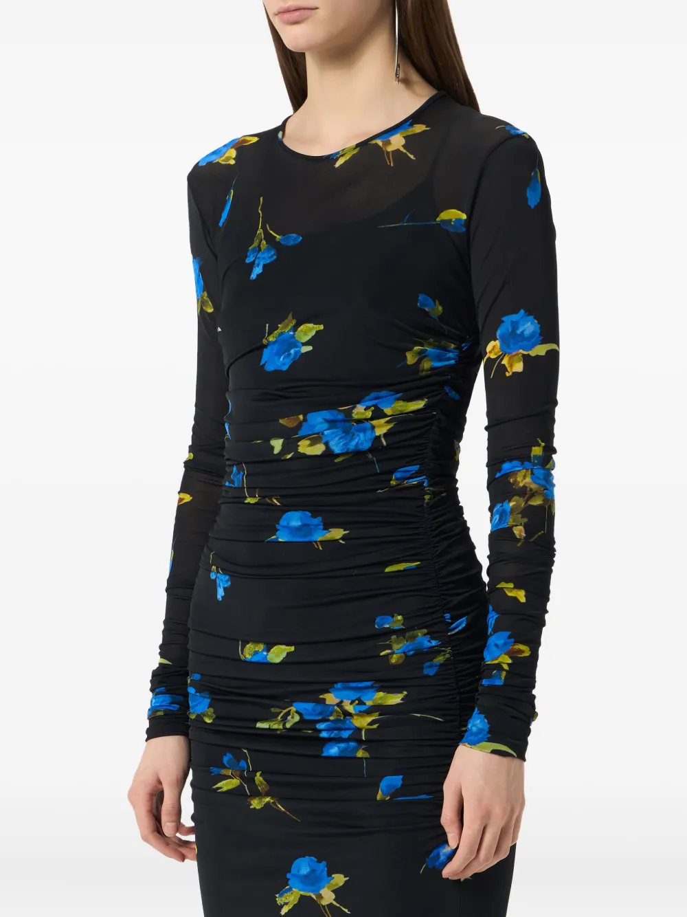 Blumarine Maxi-jurk met ruches en bloemenprint Zwart