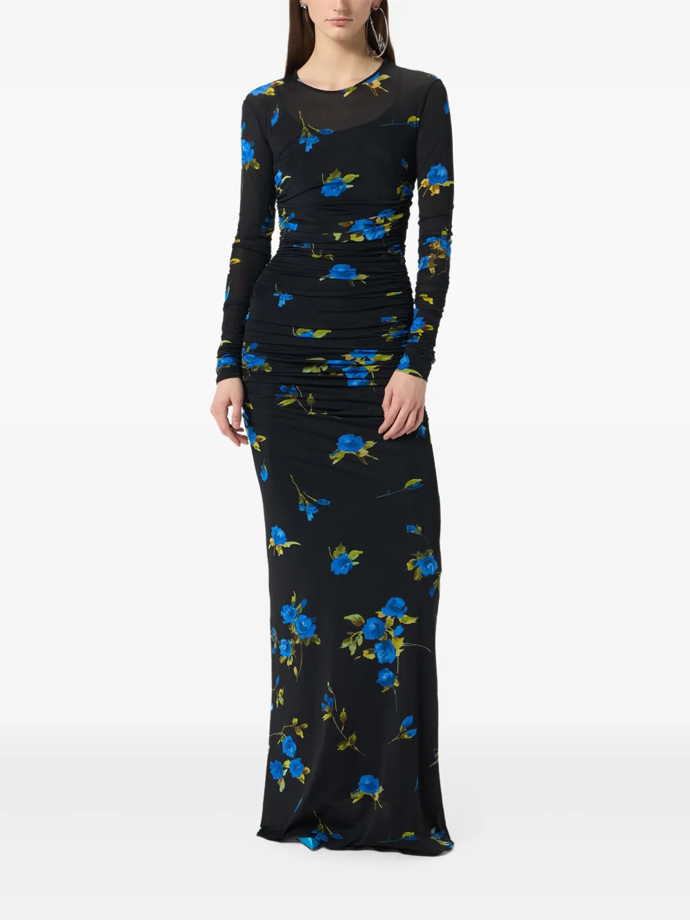 Blumarine Maxi-jurk met ruches en bloemenprint Zwart