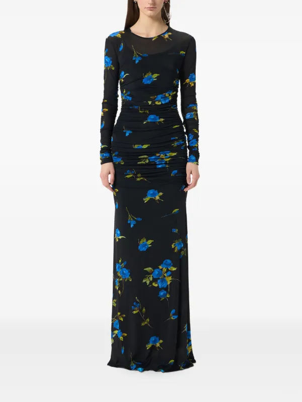 Blumarine Ruched Floral Maxi Dress | Black | FARFETCH ZA