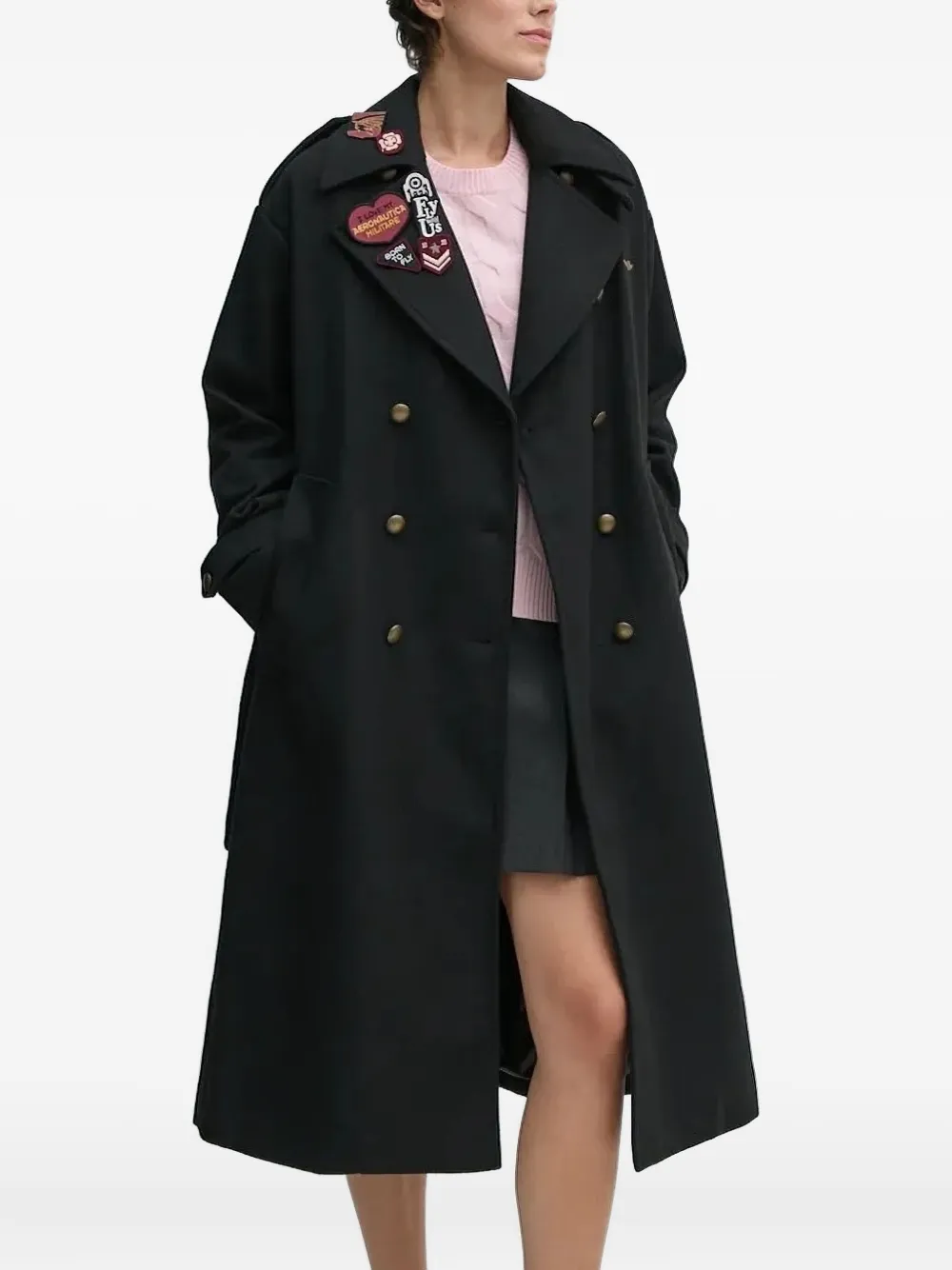 Aeronautica Militare patch-embellished belted coat | Black | Image 1