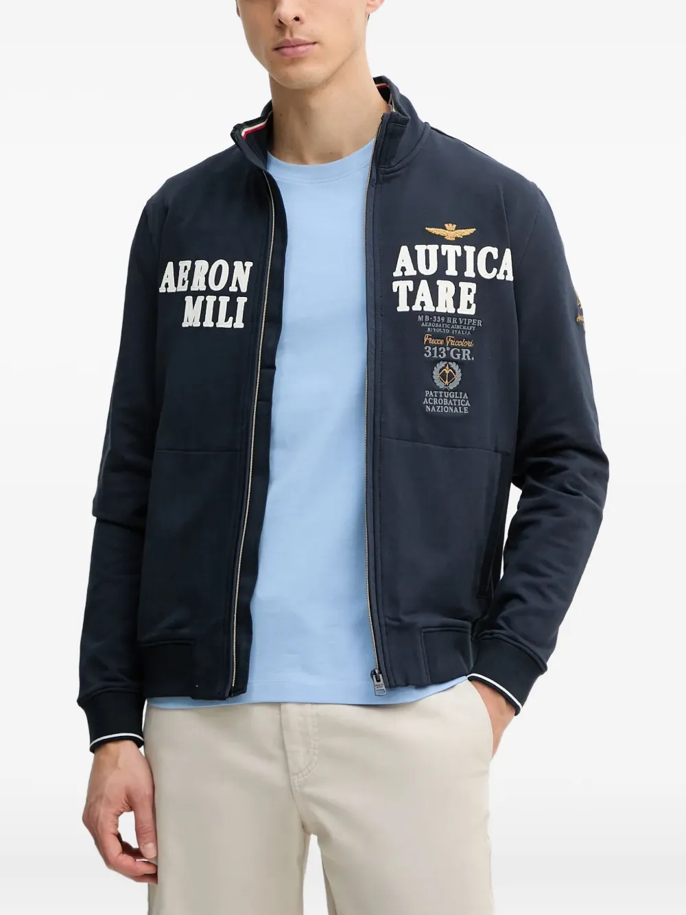 Aeronautica Militare Sweater met borduurwerk en rits Blauw