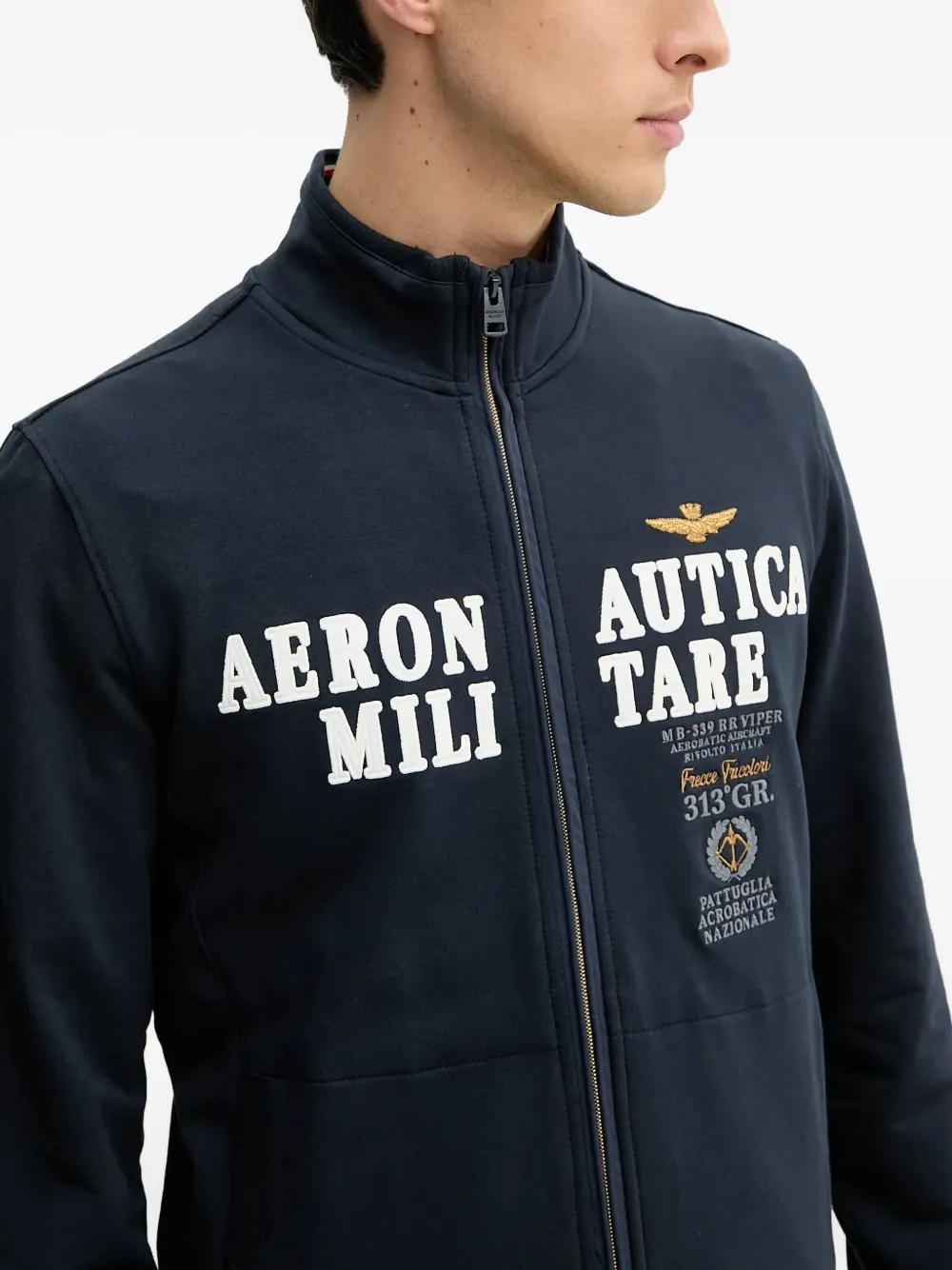 Aeronautica Militare Sweater met borduurwerk en rits Blauw