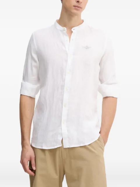 Aeronautica Militare embroidered mandarin-collar linen shirt