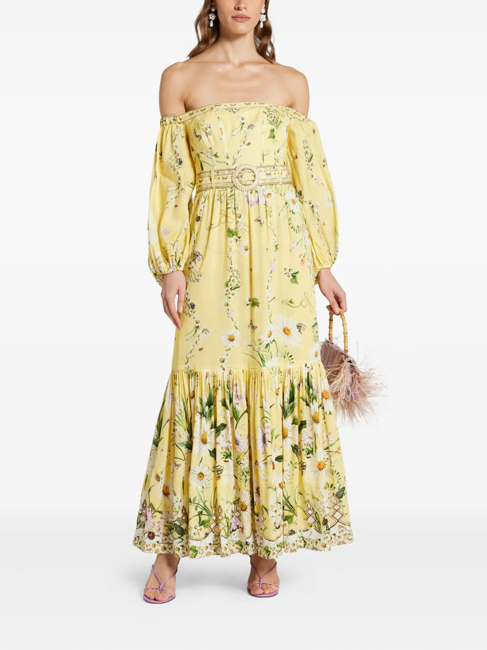 Camilla Daisy maxi-jurk met korset en ketting - Geel