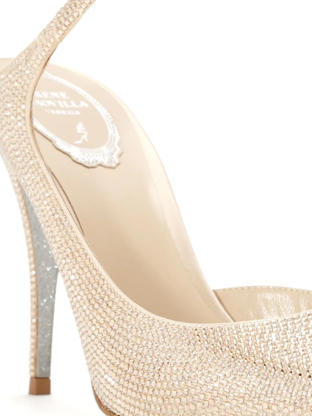 René Caovilla 80mm crystal-embellished spiral-strap pumps Gold