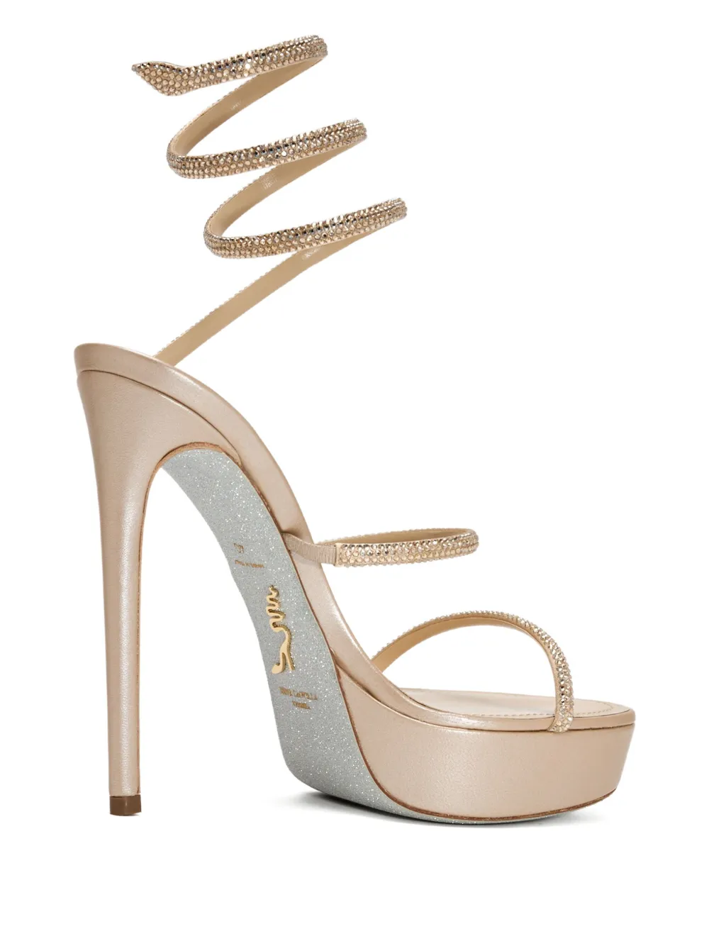 René Caovilla 130 mm Cleo sandalen verfraaid met kristallen en plateauzool Beige