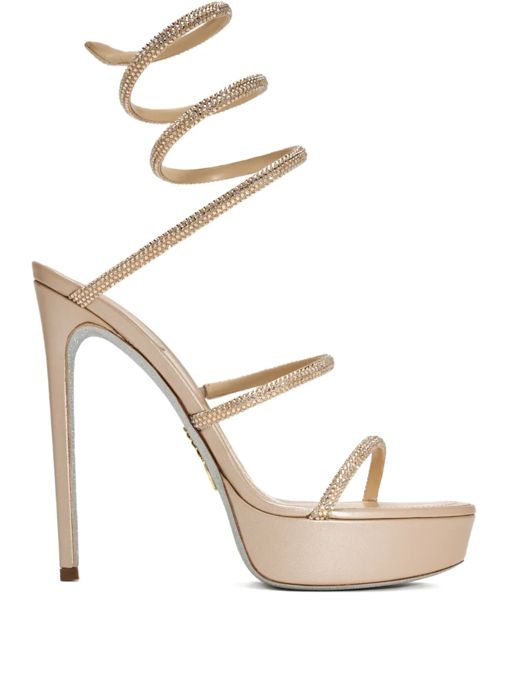 René Caovilla 130 mm Cleo sandalen verfraaid met kristallen en plateauzool Beige