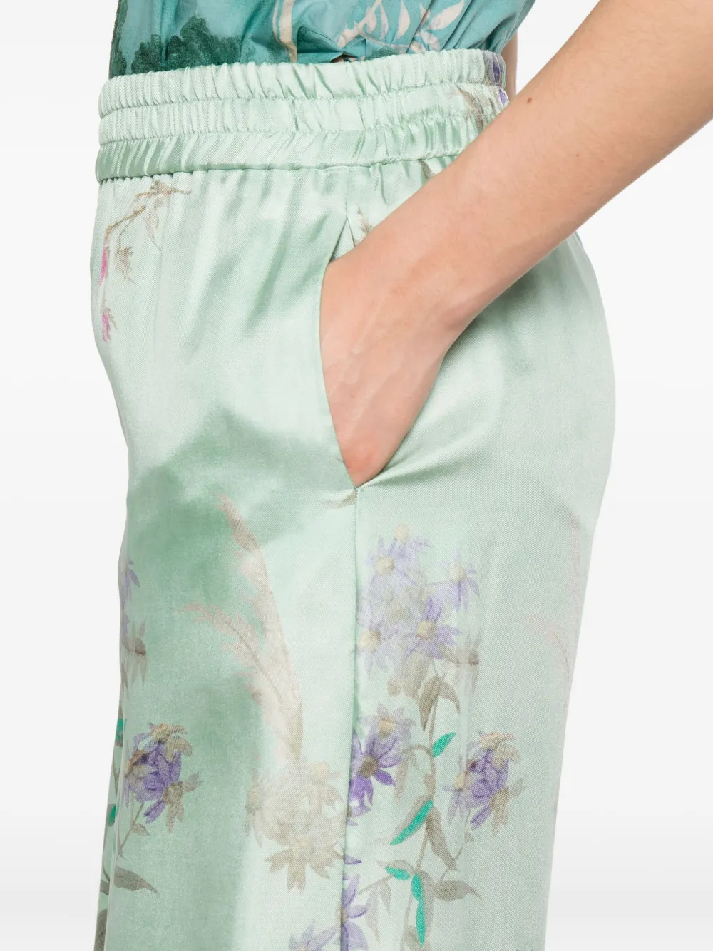 La Doublej Floral-print Silk Trousers In Green