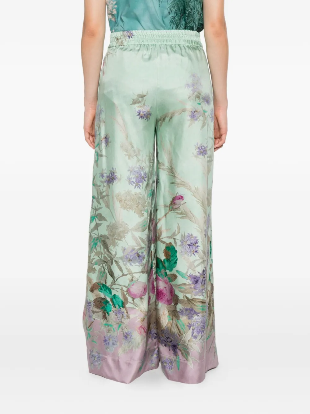 La Doublej Floral-print Silk Trousers In Green