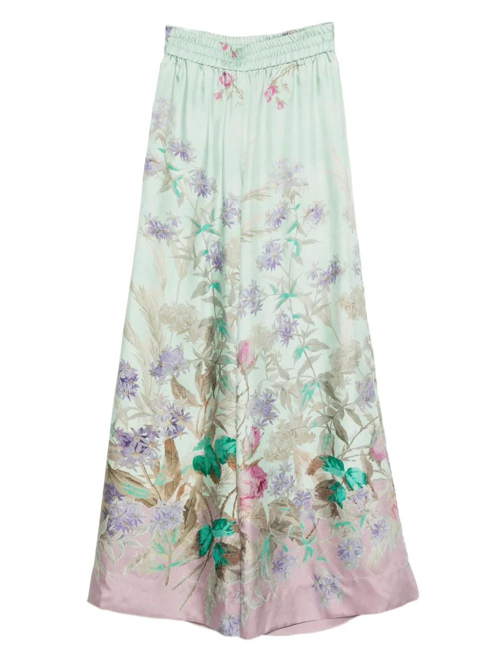 La Doublej Floral-print Silk Trousers In Green