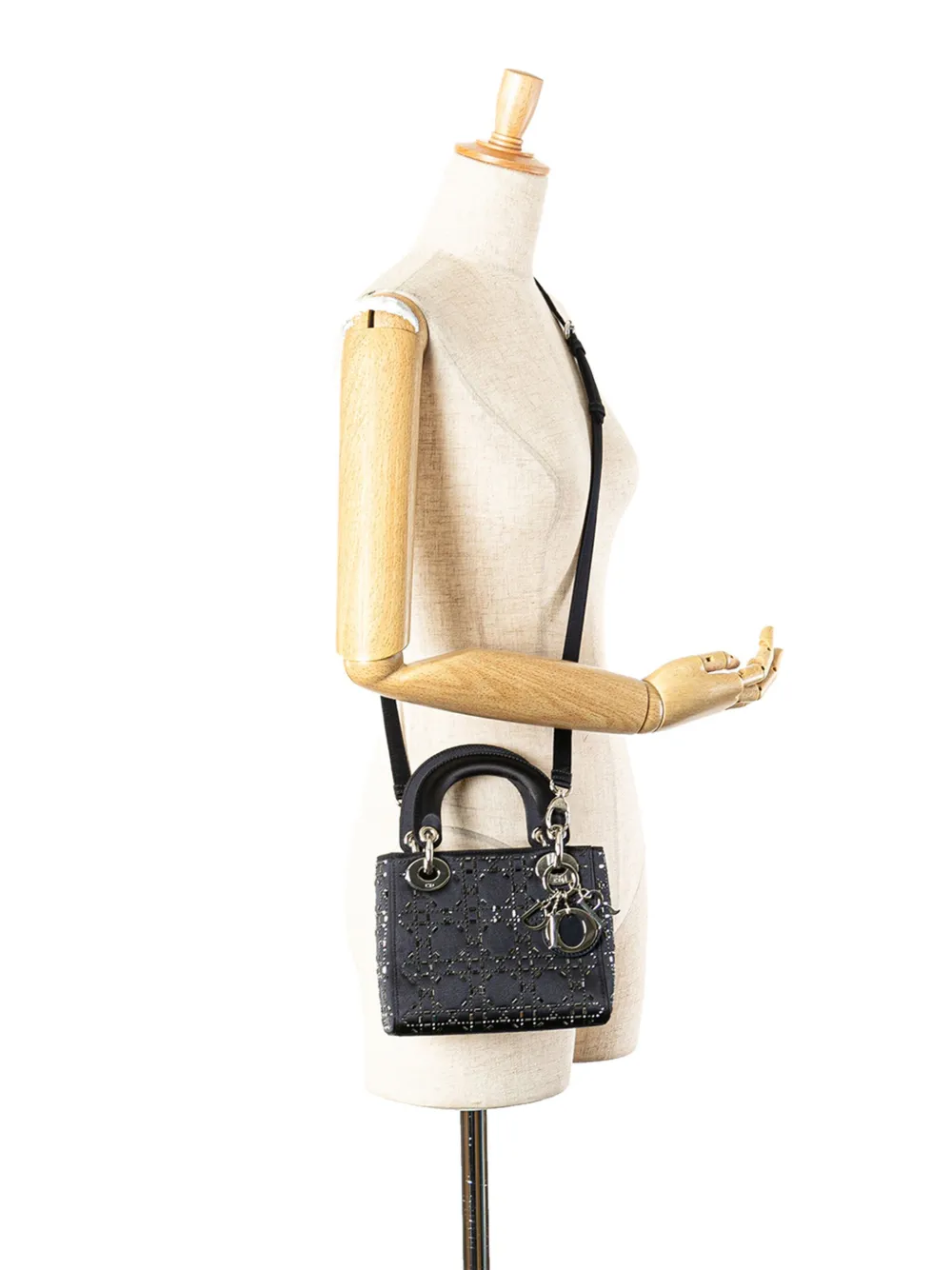 Christian Dior Pre-Owned 2017 Mini Satin Cannage Strass Crystal Embellished Lady Dior satchel | Pre-Owned | Image 2