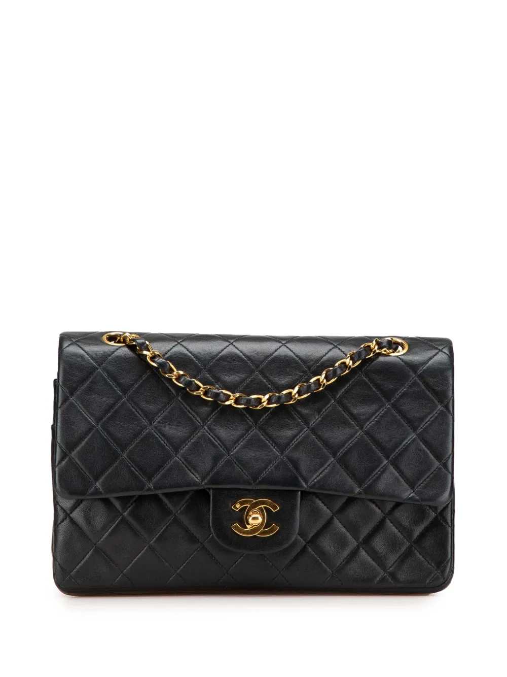CHANEL Pre-Owned 1994-1996 ミディアム クラシック ラムスキン ダブルフラップ ショルダーバッグ - ブラック CHANEL Pre-Owned 1994-1996 ミディアム クラシック ラムスキン ダブルフラップ ショルダーバッグ - ブラック