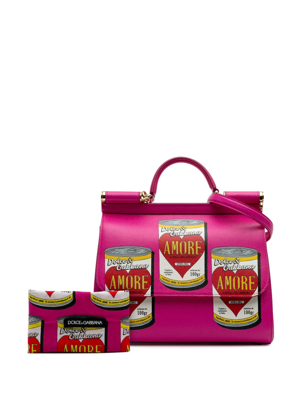 Dolce & Gabbana Pre-Owned Borsa a tracolla Miss Sicily media in pelle di vitello con stampa Dauphine Amore Soup Can 2011-2024 | Image 7