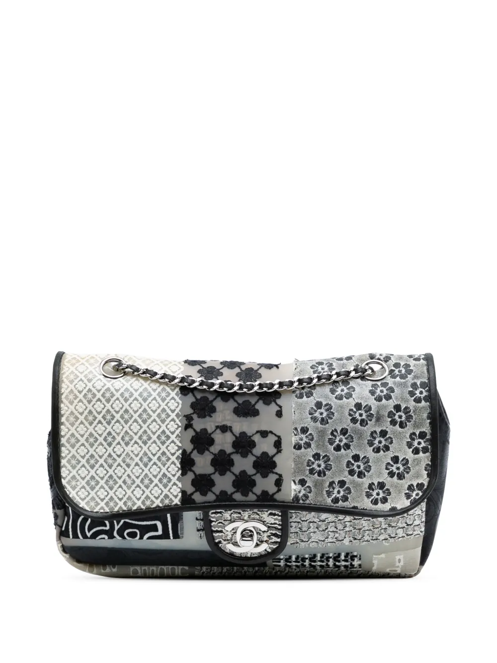 CHANEL Pre-Owned 2010-2011 Medium PVC and Tweed Patchwork Single Flap shoulder bag | White | Image 1