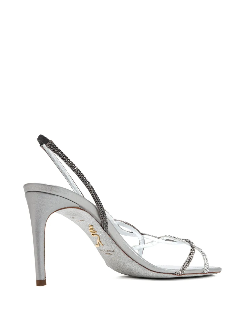 René Caovilla 80mm Crystal-embellished Slingback Sandals In Gray