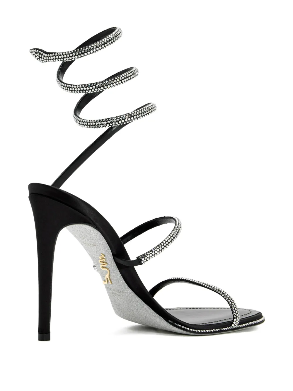 René Caovilla 105mm Cleo Anthracite Crystal-embellished Spiral-strap Sandals In Black