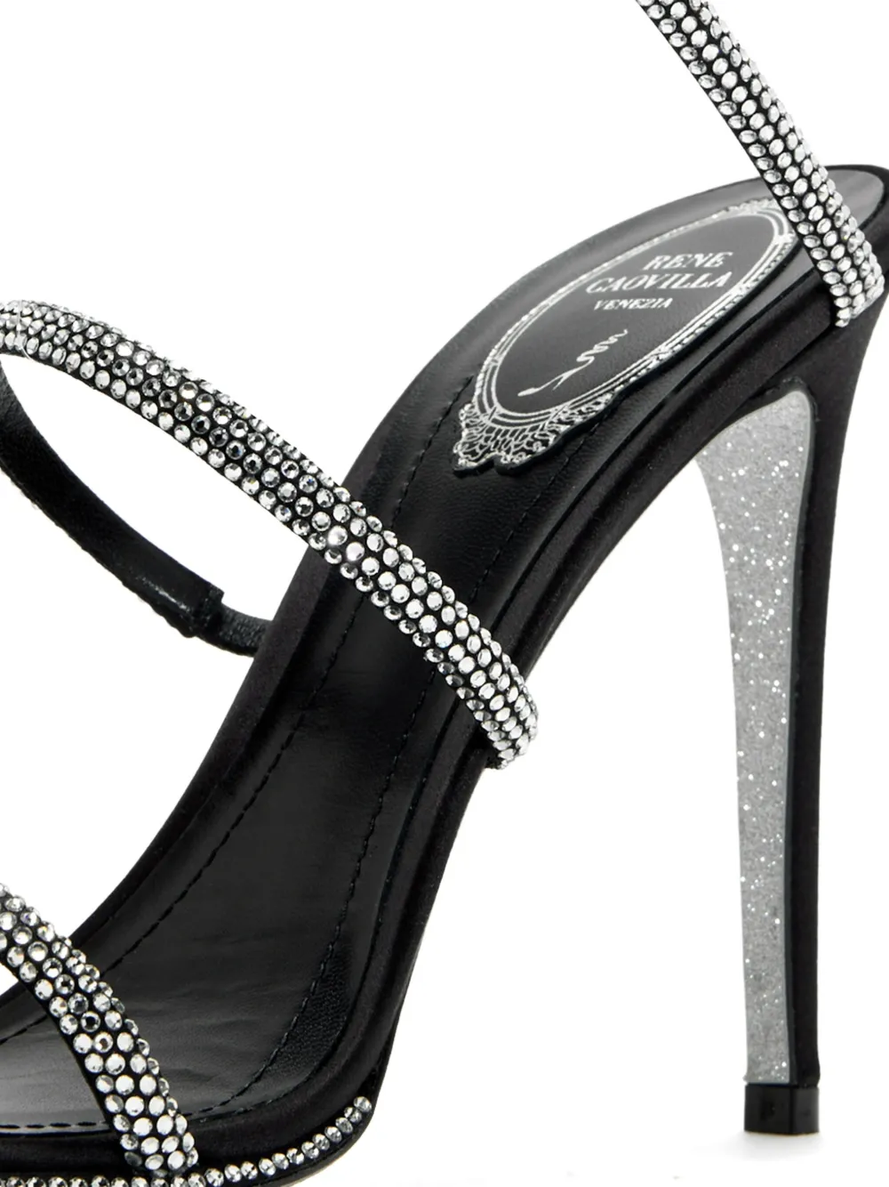 René Caovilla 105mm Cleo Anthracite Crystal-embellished Spiral-strap Sandals In Black