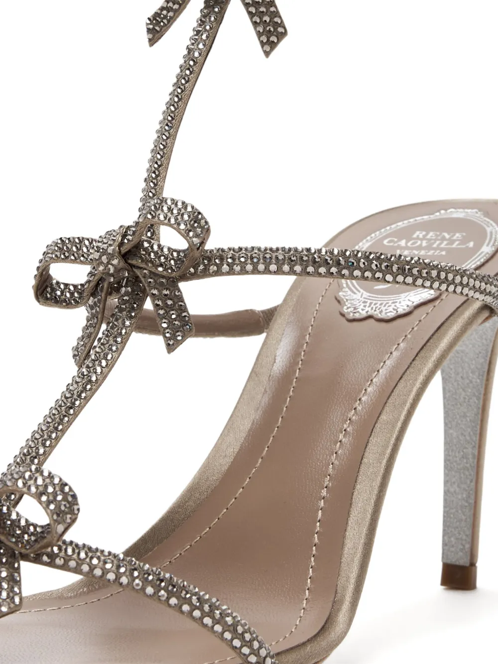 René Caovilla 80mm Caterina crystal-embellished bow sandals Neutrals
