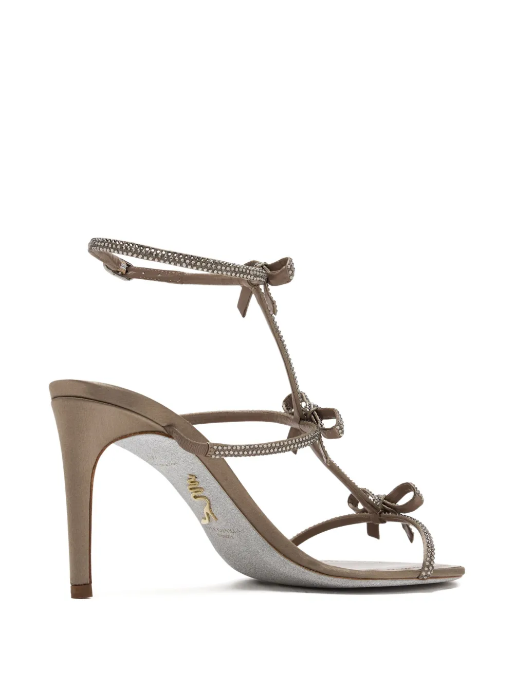René Caovilla 80mm Caterina crystal-embellished bow sandals Neutrals