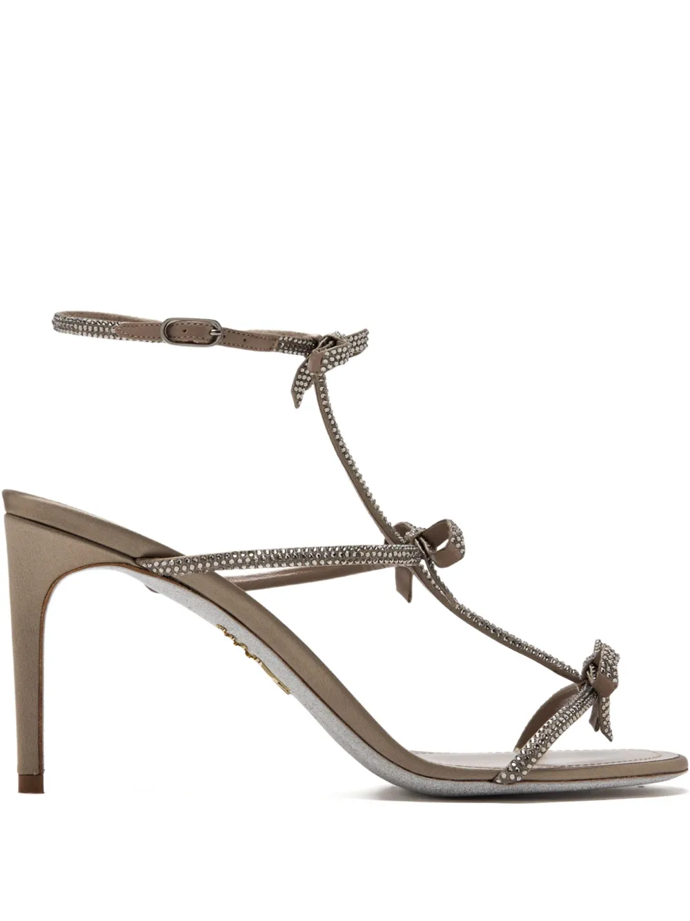 René Caovilla 80mm Caterina crystal-embellished bow sandals Neutrals