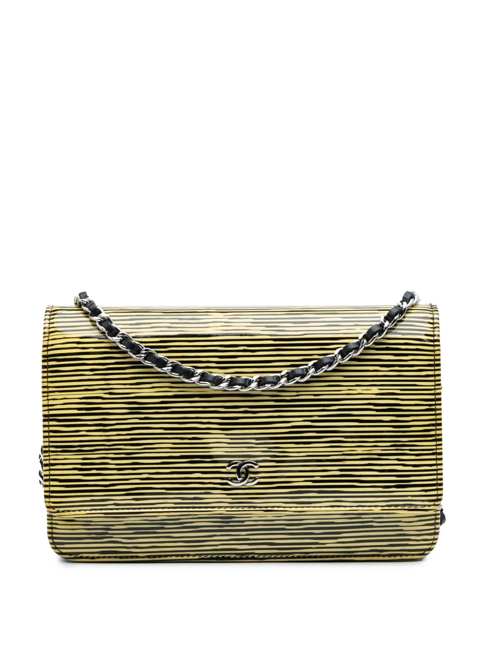 CHANEL Pre-Owned 2013-2014 Patent Striped Wallet On Chain crossbody CHANEL Pre-Owned 2013-2014 Patent Striped Wallet On Chain crossbody