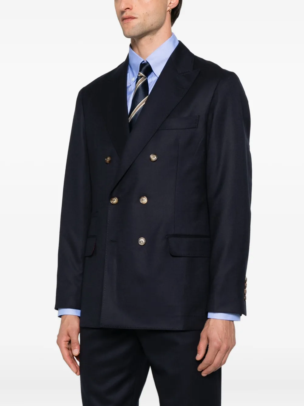 Brunello Cucinelli double-breasted cupro blazer Blauw