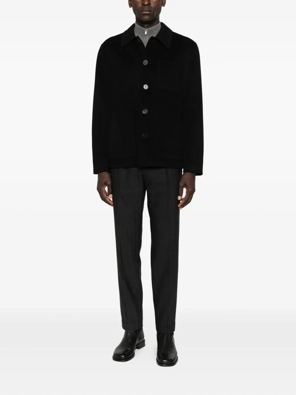 Amaranto Point-collar Jacket In Black