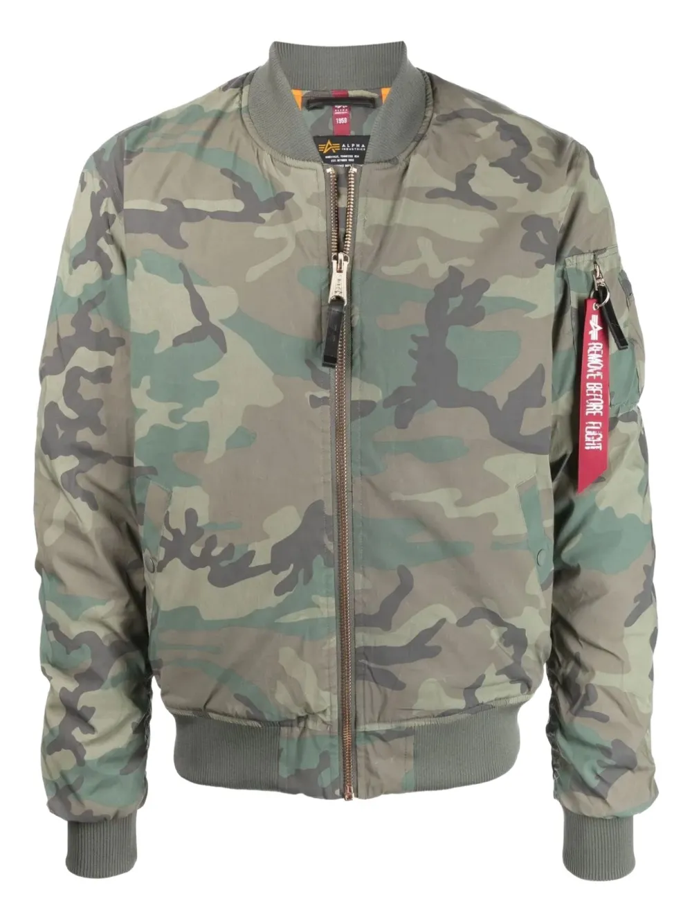 Alpha Industries camouflage zip-up bomber jacket | Green | Image 1