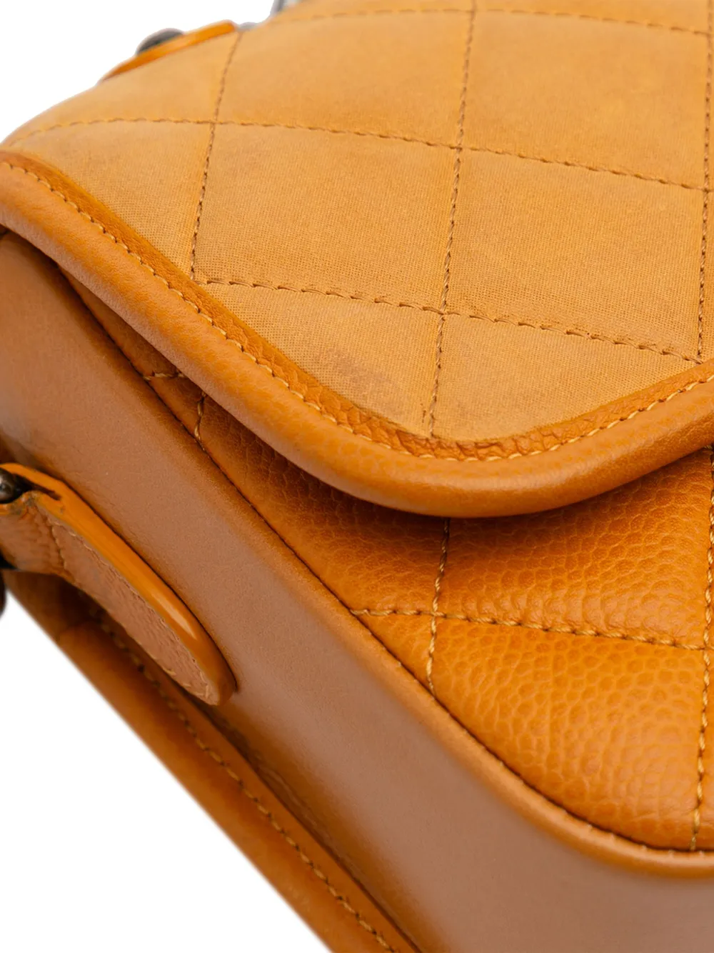 Pre-owned Chanel 2016-2017 Small Quilted Iridescent Calfskin And Caviar Daily Carry Flap Satchel In Orange
