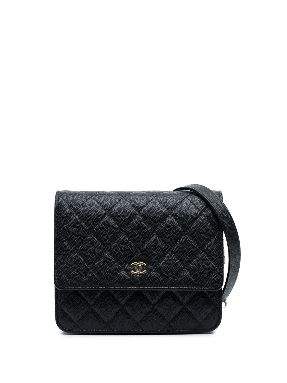 CHANEL Pre-Owned 2018-2019 Quilted Caviar Square Wallet on Chain crossbody bag | Black | Image 1