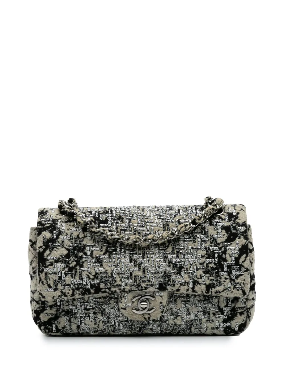 CHANEL Pre-Owned 2017-2018 Medium Classic Wool Herringbone Double Flap shoulder bag | White | Image 1