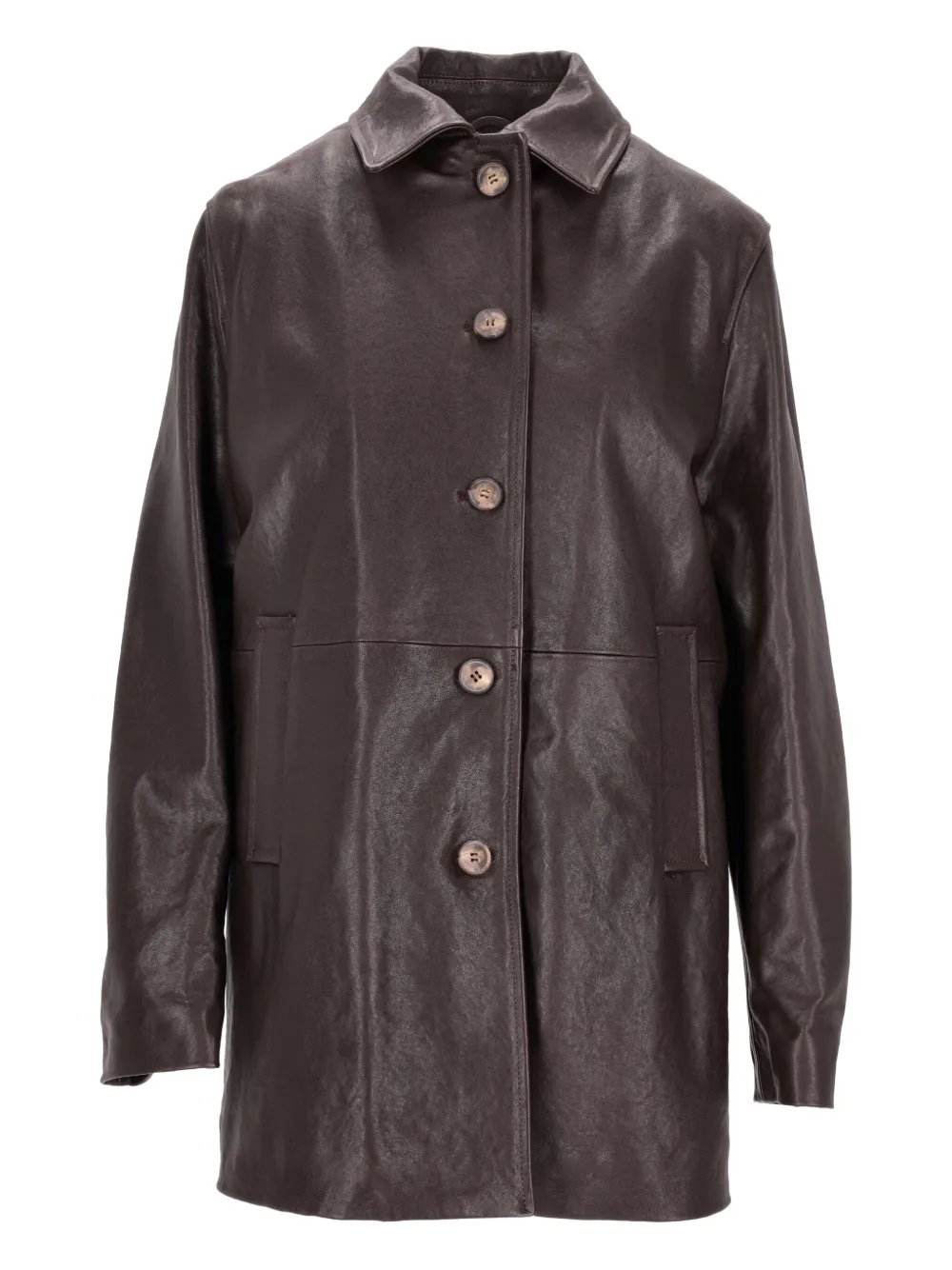LA ROSE button-up leather coat | Brown | Image 1