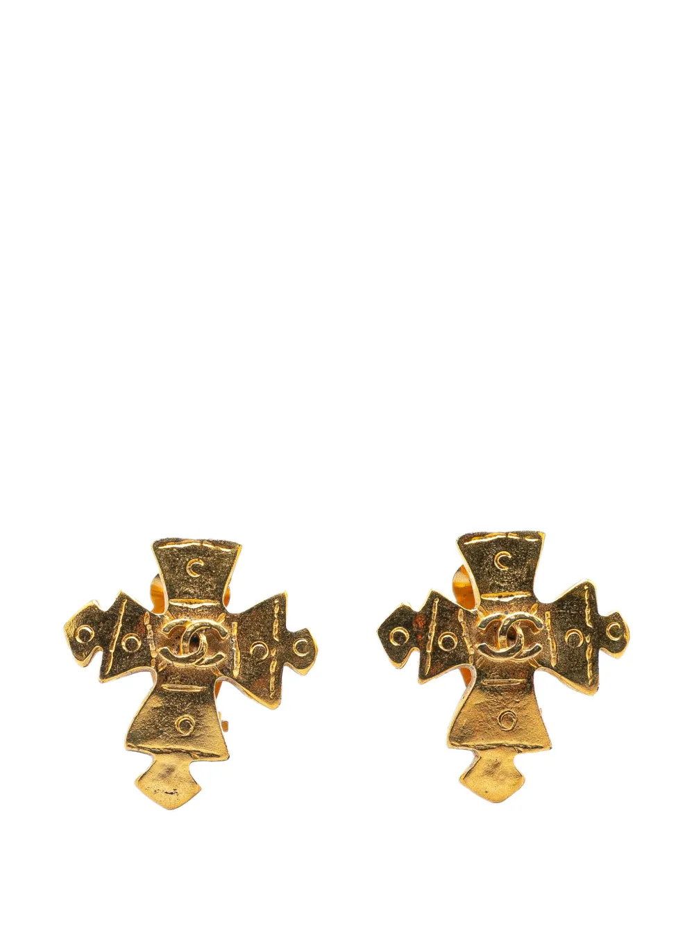 CHANEL Pre-Owned 1994 Gold Plated CC Cross Clip on Earrings costume earrings | Gold | Image 1