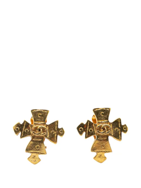 CHANEL Pre-Owned 1994 Gold Plated CC Cross Clip on Earrings costume earrings