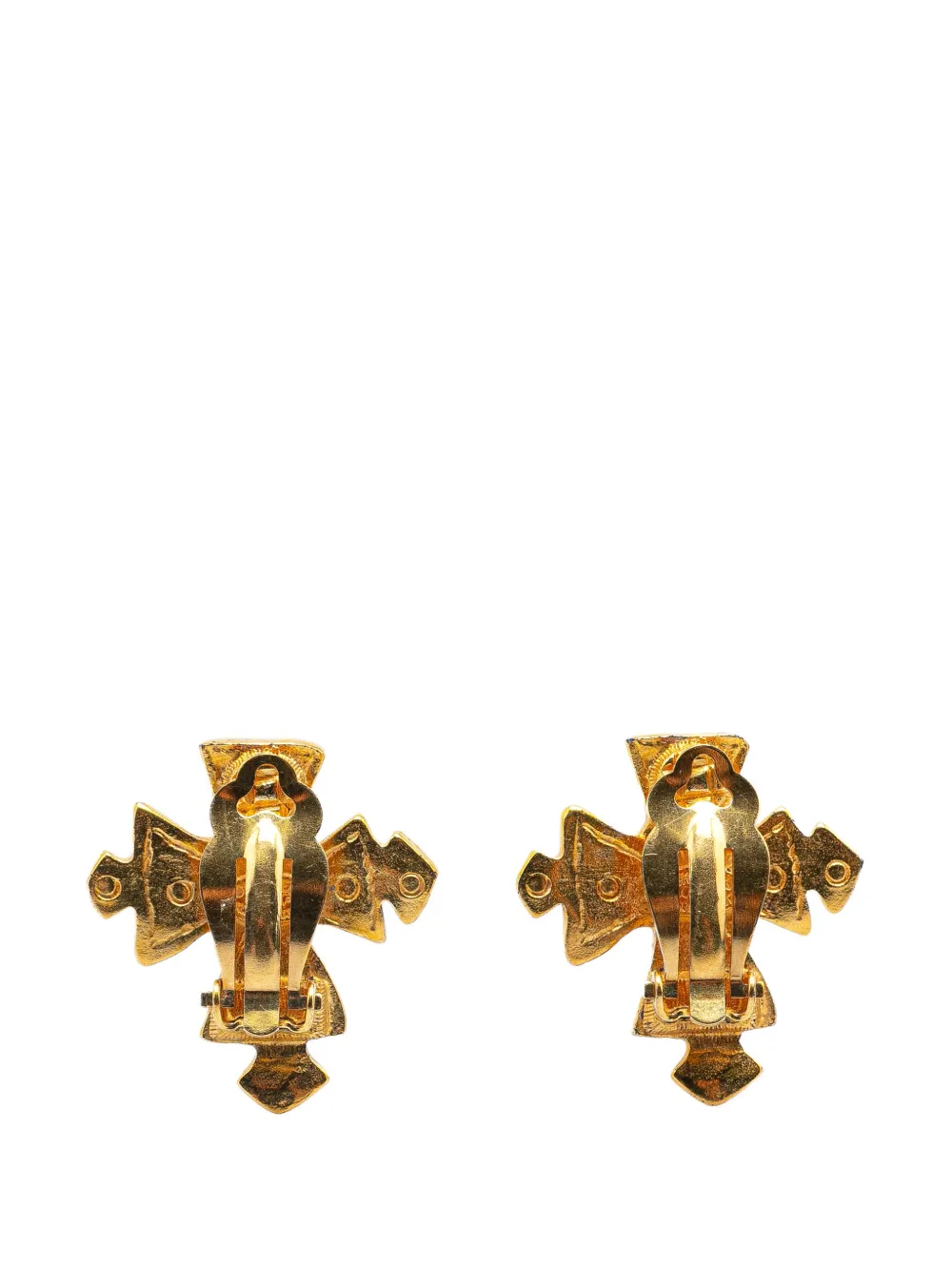 CHANEL Pre-Owned 1994 Gold Plated CC Cross Clip on Earrings costume earrings | Image 2