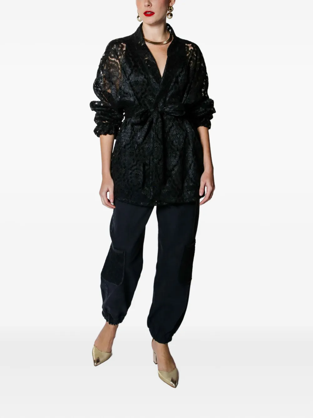 Lethicia Bronstein Lupita cargo broek met kanten patch Zwart