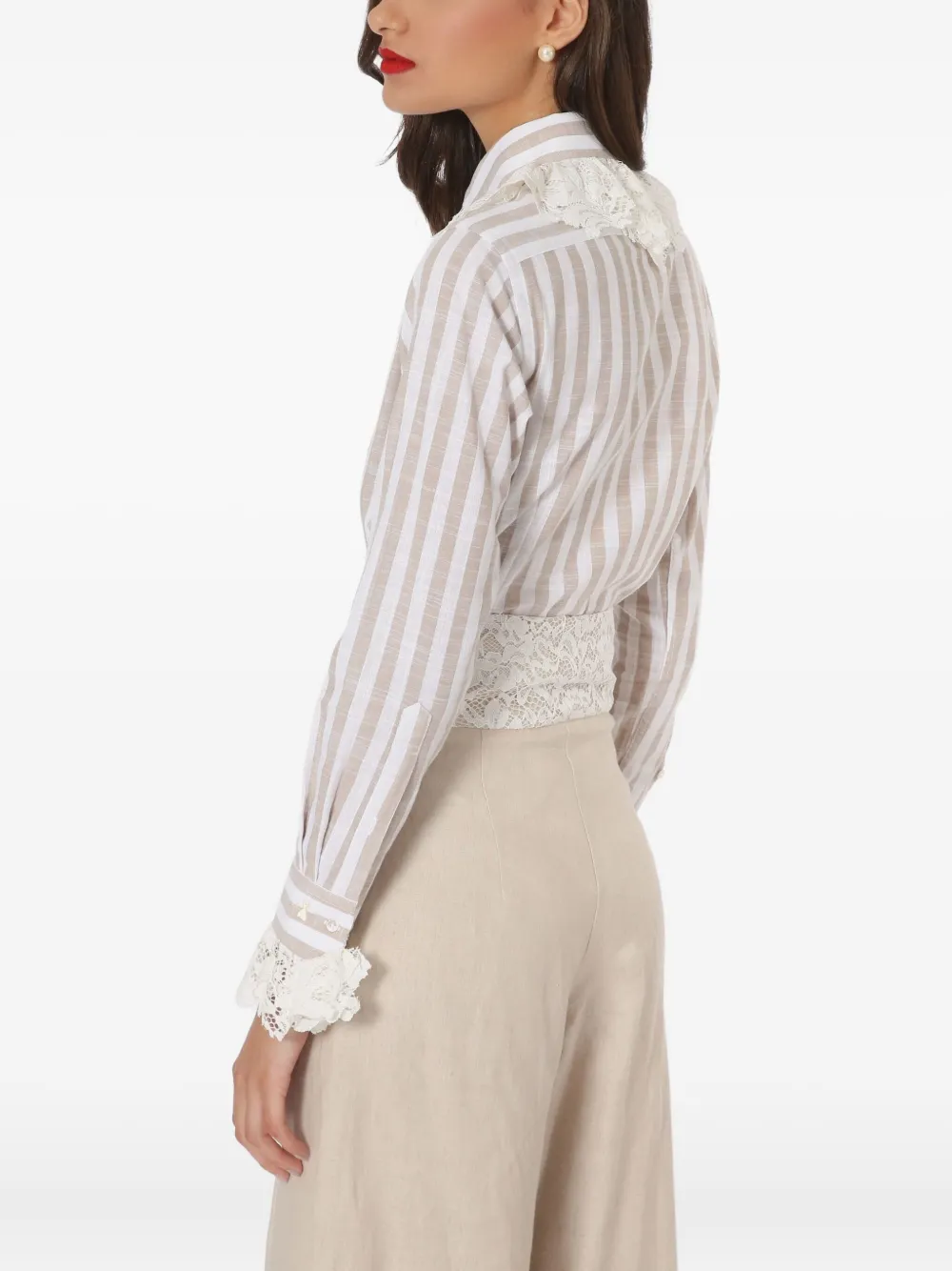 Lethicia Bronstein lace-insert pleated trousers Beige