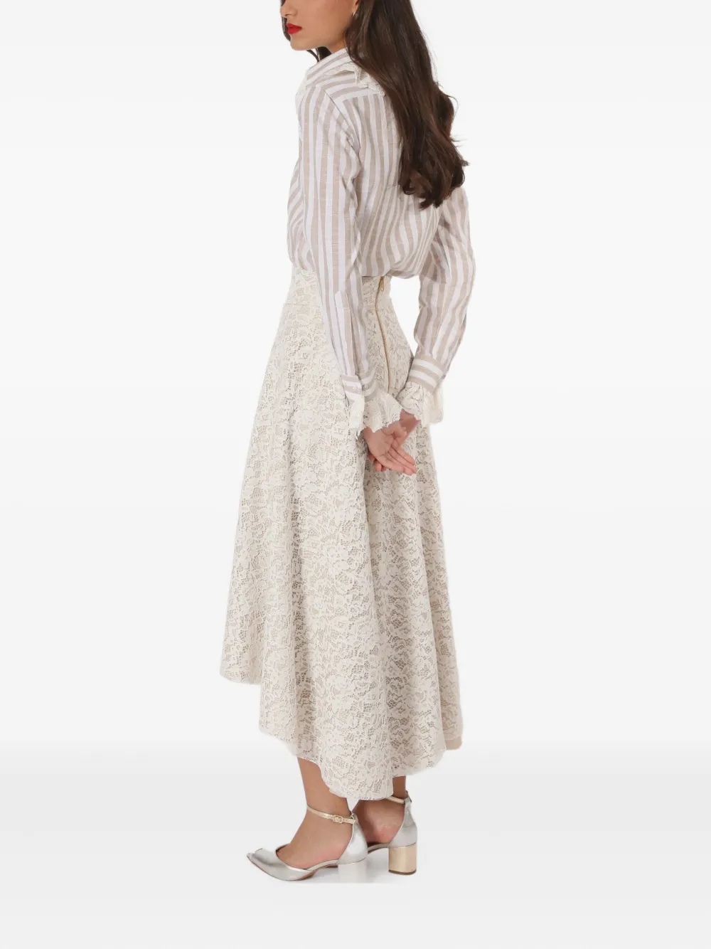 Lethicia Bronstein lace-hem mullet midi skirt Wit