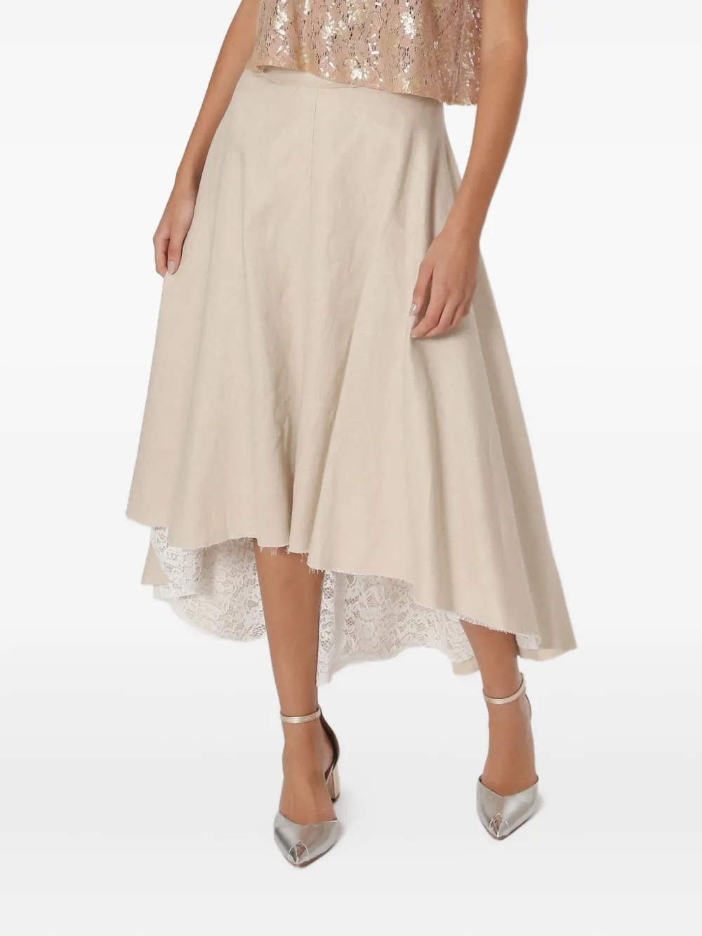 Lethicia Bronstein lace-hem mullet midi skirt Wit