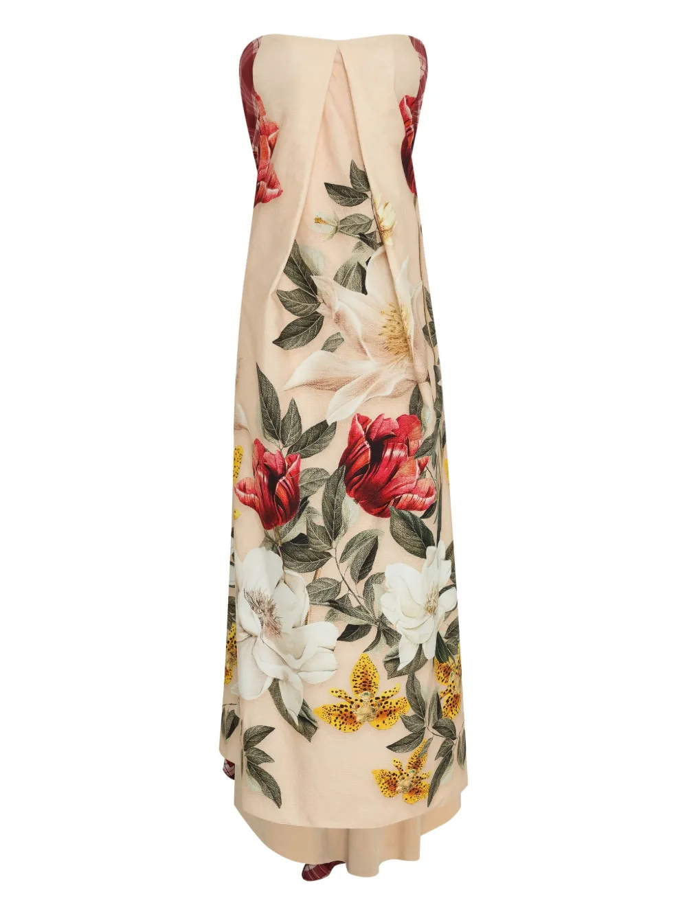 Lethicia Bronstein Marigold strapless maxi-jurk met print Beige