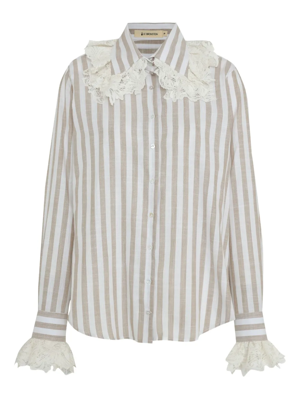 Lethicia Bronstein striped lace-trimmed shirt Beige