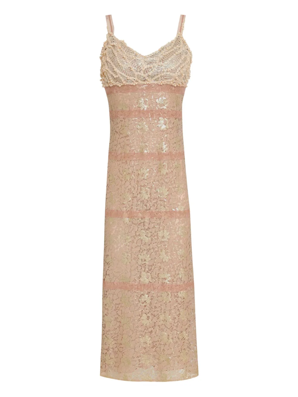Lethicia Bronstein Midi-jurk verfraaid met parels en kant Roze