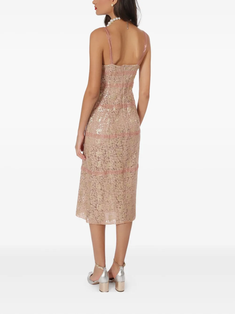 Lethicia Bronstein Midi-jurk verfraaid met parels en kant Roze