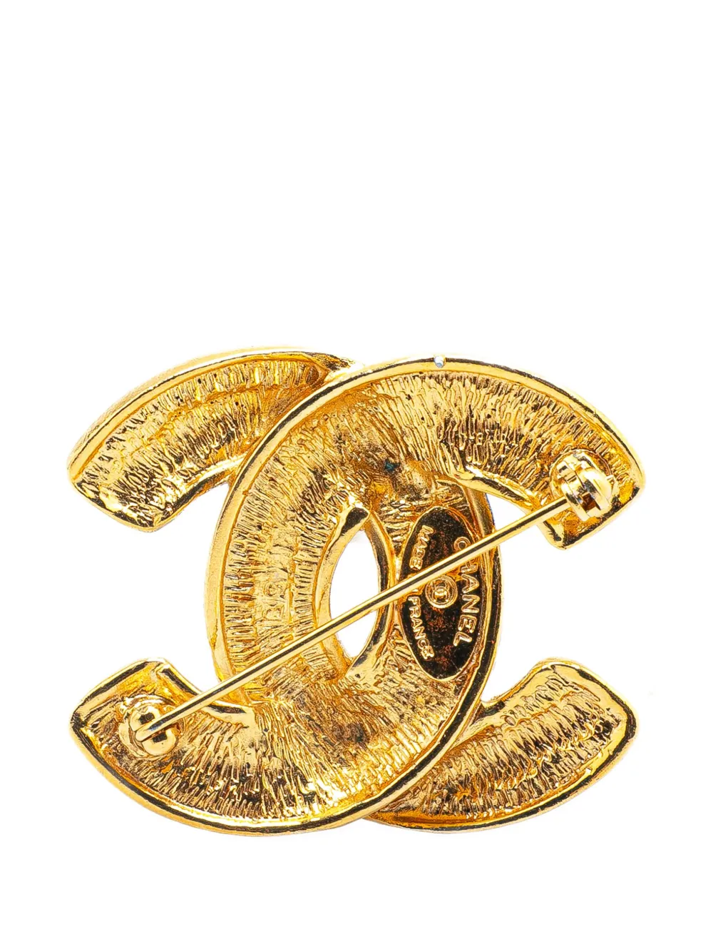 Pre-owned Chanel 1970-1980 Gold Plated Cc Quilted Brooch Costume Brooch