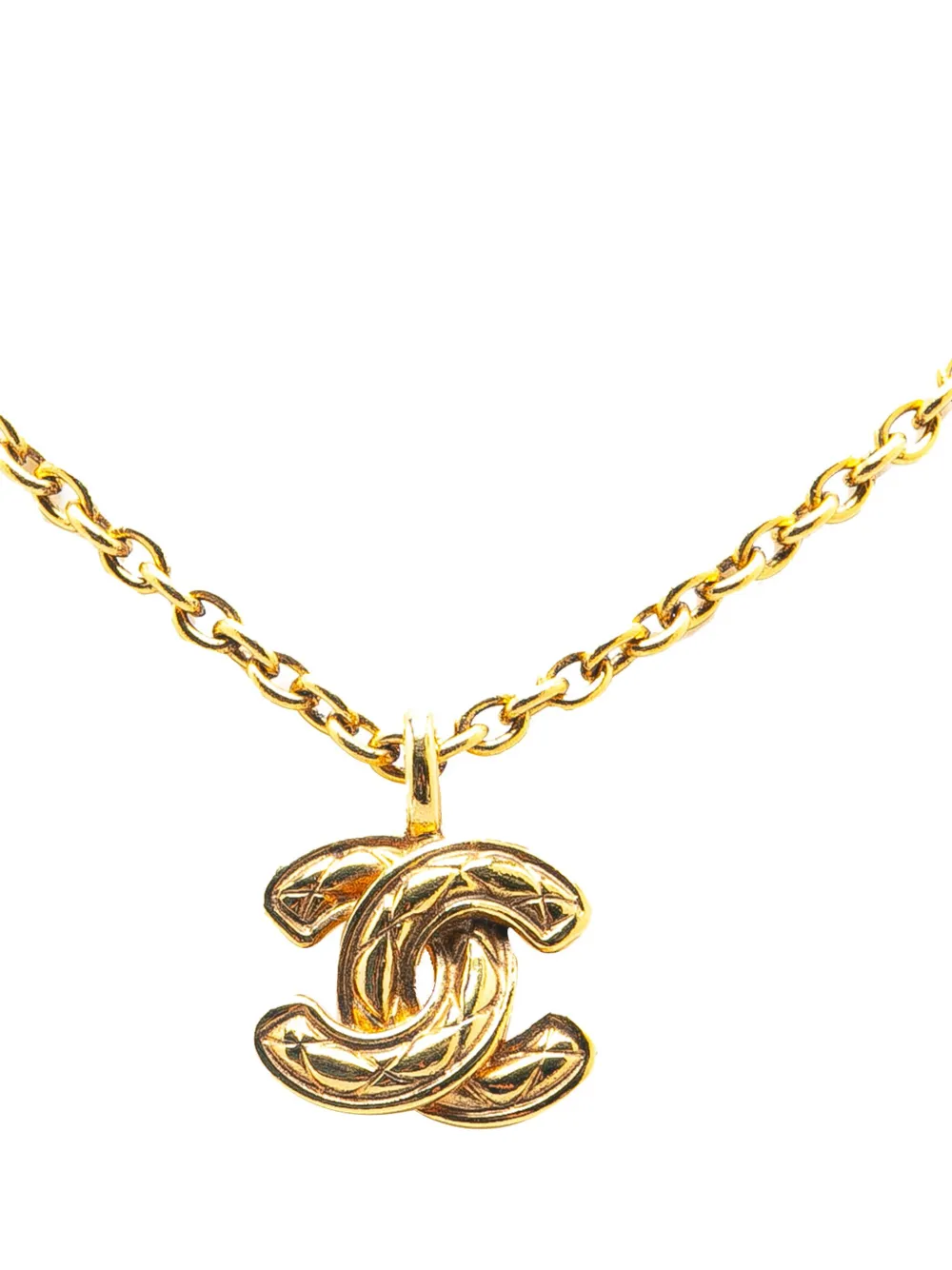 CHANEL Pre-Owned 1970-1980 Gold Plated Quilted CC Pendant Necklace costume necklace | Gold | Image 1