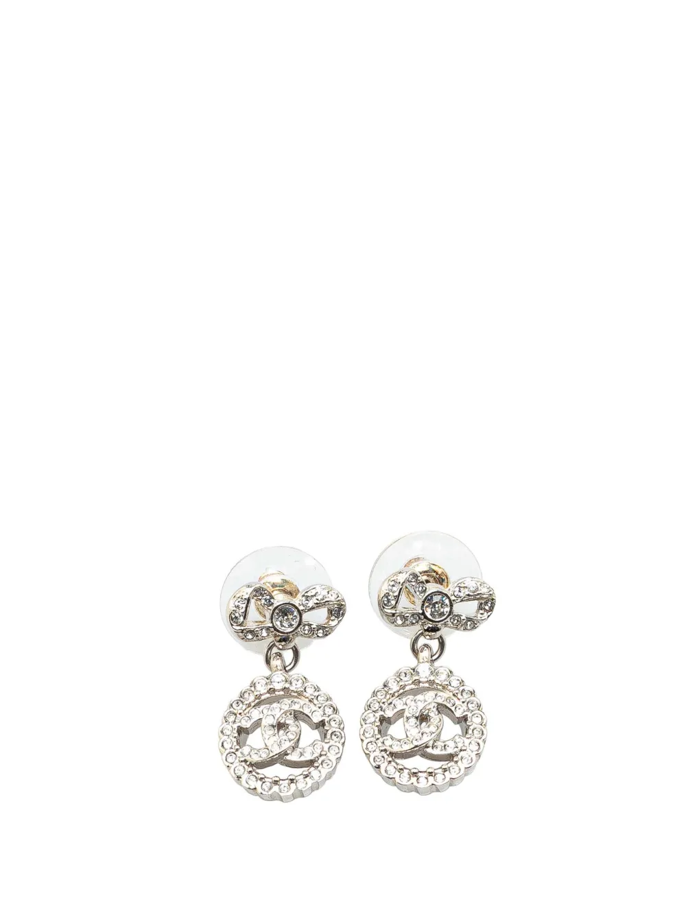 CHANEL Pre-Owned 2022 Silver CC Rhinestones Push Back Earrings costume earrings | Silver | Image 1