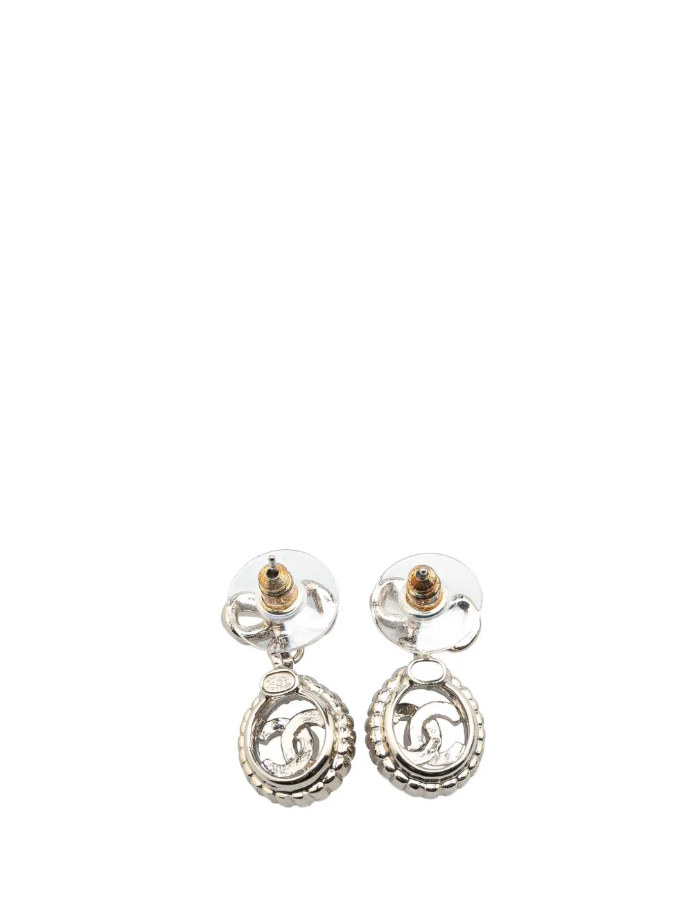 CHANEL Pre-Owned 2022 Silver CC Rhinestones Push Back Earrings costume earrings | Image 2