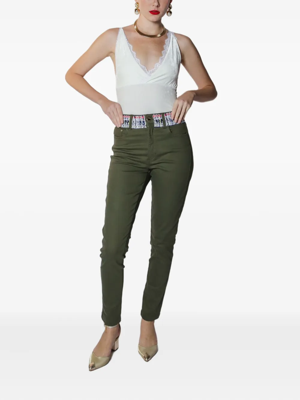 Lethicia Bronstein Sandra tweed-waistband skinny pants Groen